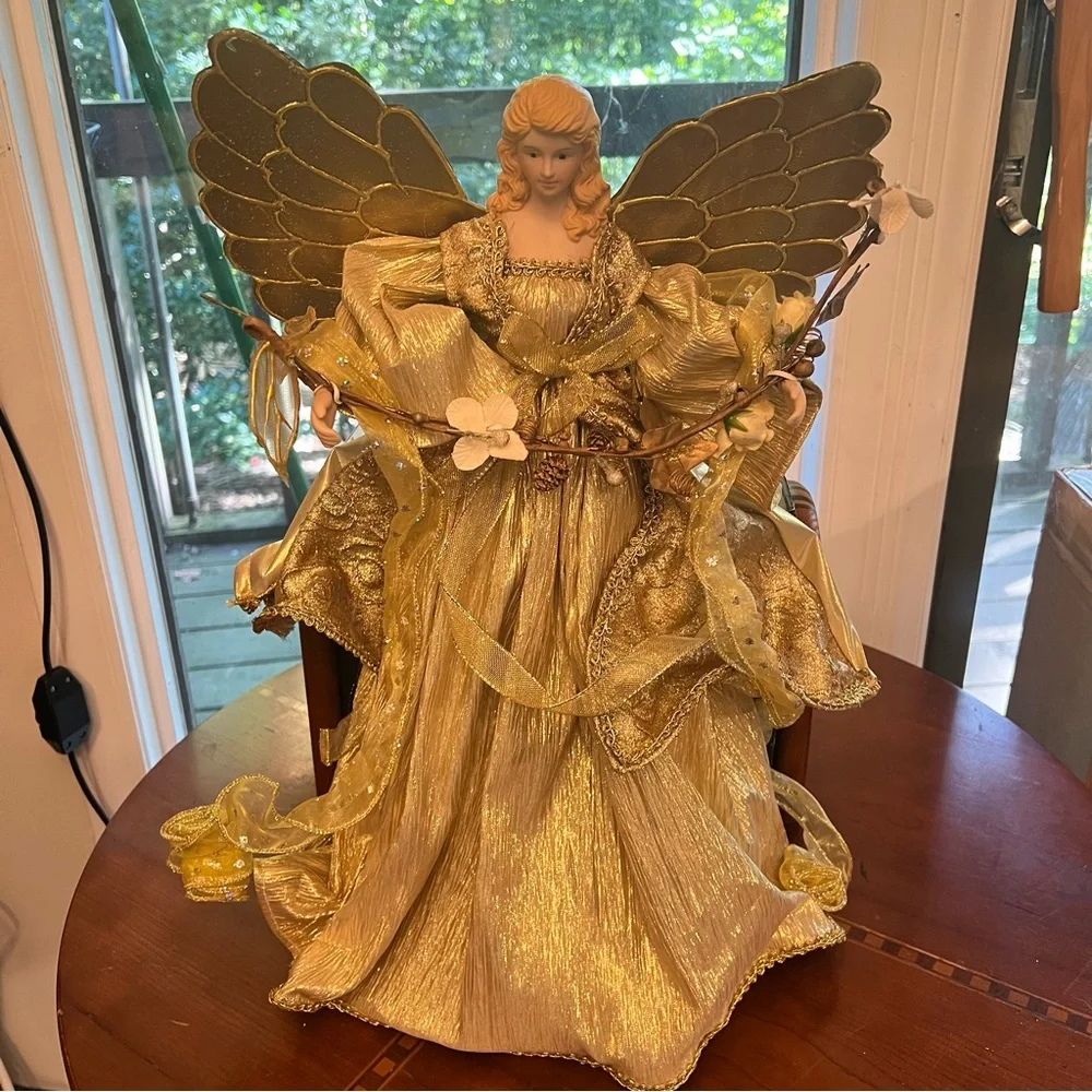 Angel Christmas Tree Topper 18” Big Holiday Time Golden Home Decor
